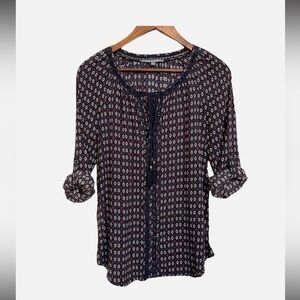 Daniel Rainn Navy and White Patterned Blouse